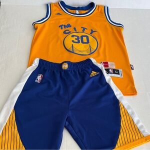adidas Steph Curry Kids Golden State Warriors Jersey Set - Yellow and Blue